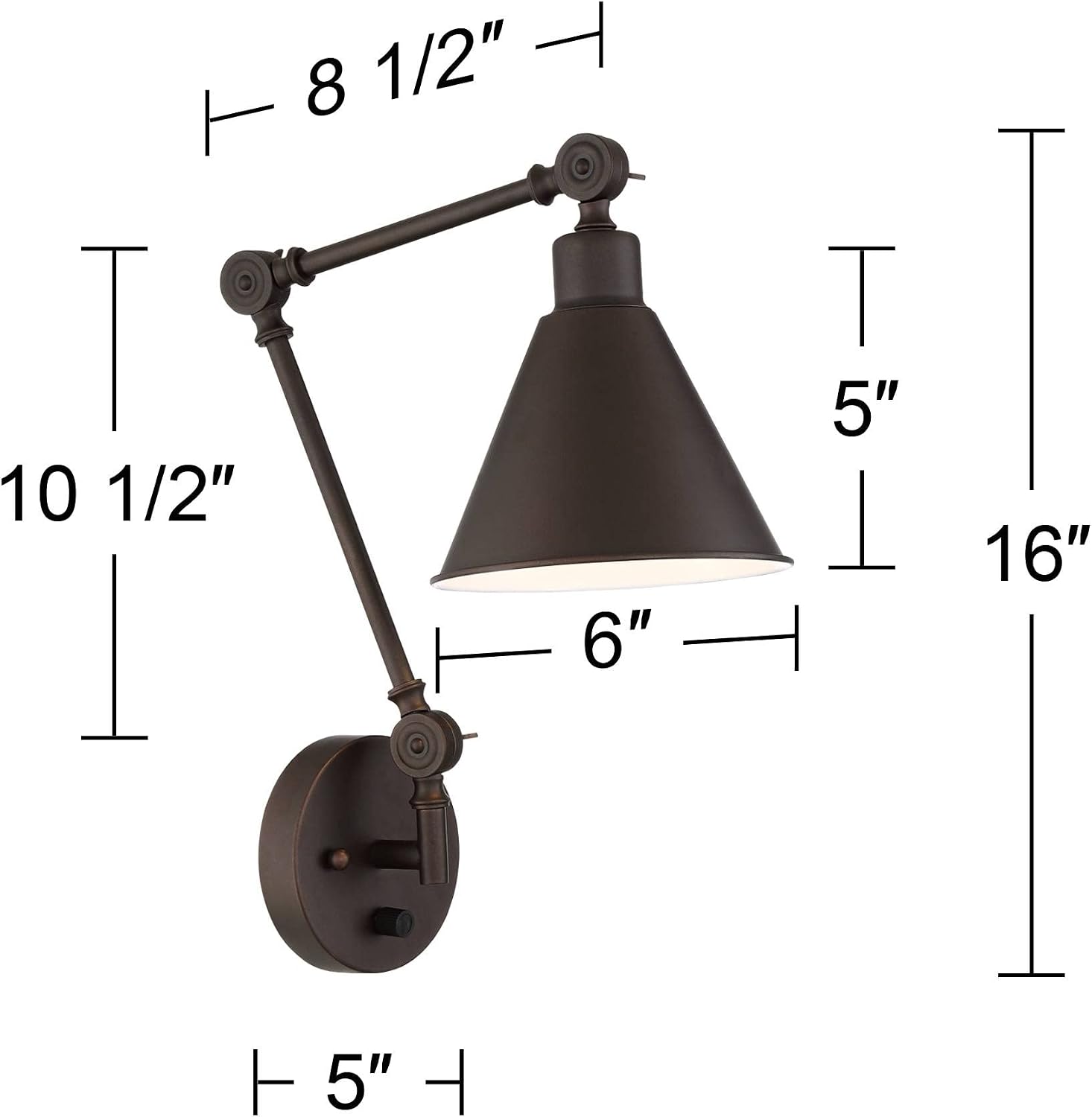 360 Lighting Wray Modern Industrial Vertical Adjustable Swing Arm Plug in Wall Lights Set of 2 Lamps Dark Bronze Light Fixture Up Down Sconce Bedroom Bedside House Reading Living Room Hallway