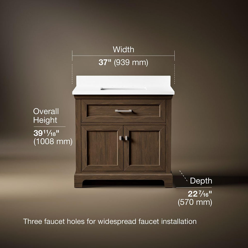 Kohler 29261-BD1-DAK Charlemont 36 in. Bathroom Vanity Cabinet with Sink and Quartz top, Draper Oak