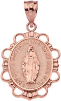 Religious Jewelry Solid 10k Rose Gold Miraculous Medal Of Blessed Virgin Mary Pendant (Large)
