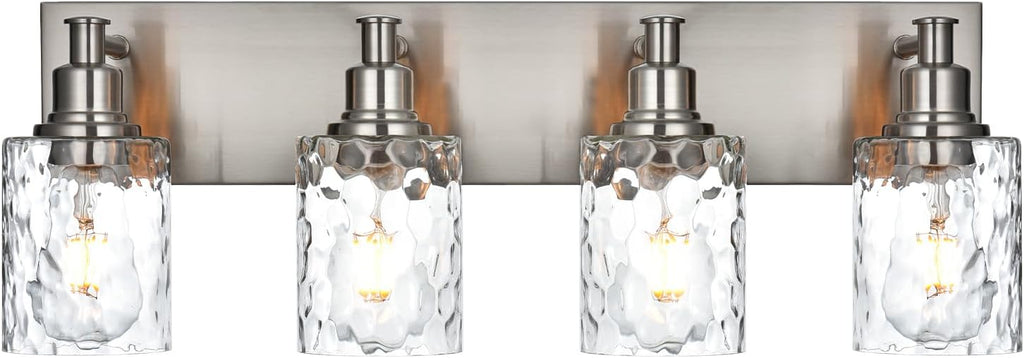 BONLICHT 4-Light Bathroom Vanity Light Fixture Brushed Nickel Industrial Wall Sconce Lighting with Hammered Glass Shade for Living Room Bedroom Hallway Porch Workshop Dressing Table