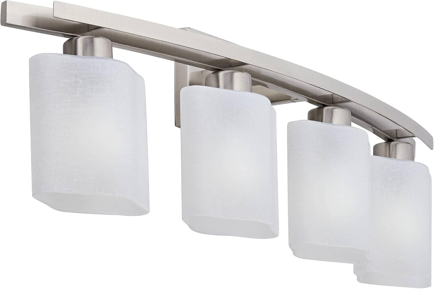 Possini Euro Design Modern Wall Mount Light Brushed Nickel Silver Hardwired 32' Wide 4-Light Fixture Curved Frame White Linen Glass Shade for Bedroom Bathroom Vanity Reading Living Room Hallway