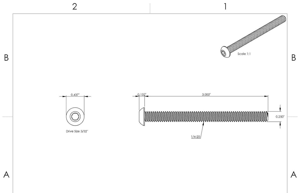 1/4-20 x 3' - Button Head Socket Cap Screws Black Oxide Alloy Steel 100 Pcs Socket Head Screws B2B