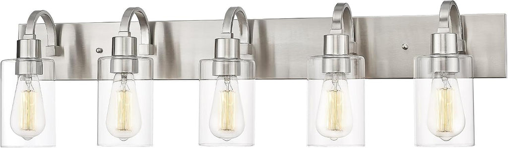 Emliviar 5-Light Bathroom Vanity Light Fixture, 37' Bath Wall Light Fixtures in Brushed Nickel Finish with Clear Glass, YCE237B-5W BN