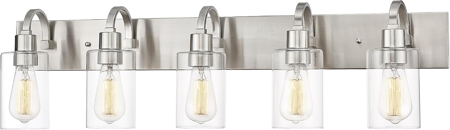 Emliviar 5-Light Bathroom Vanity Light Fixture, 37' Bath Wall Light Fixtures in Brushed Nickel Finish with Clear Glass, YCE237B-5W BN
