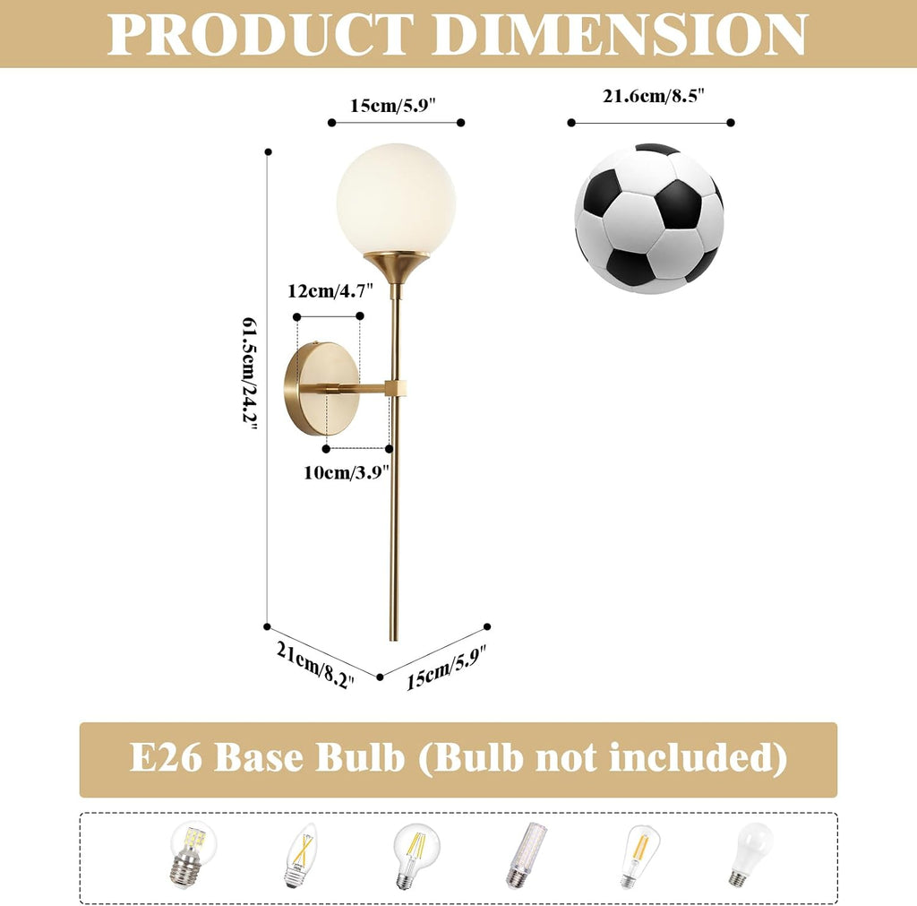 KCO Mid-Century Modern Wall Mounted Sconces Set of 2 Brushed Gold Globe Vanity Light Fixture Long Arm Industrial Bathroom Lighting Fixtures Over Mirror (White)