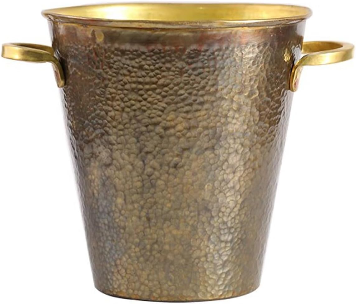 Ice Bucket Japanese Handmade Hammered Brass Insulated Ice Bucket with Gold Handles Retro Metal Ice Buckets, Beverage Tub Ice Bucket Champagne Buckets for Business and Family Party Drinks Cooler/Beer B