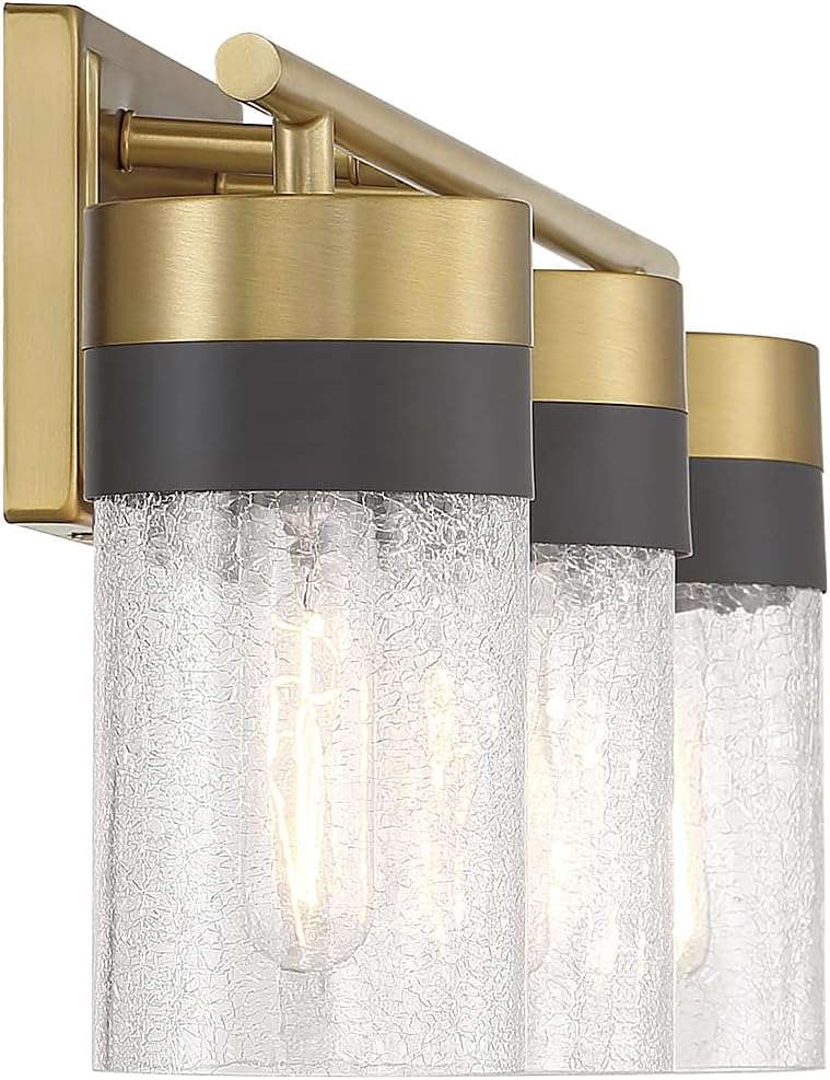 Savoy House 8-3600-3-322 Brickell Vintage Contemporary Crackled Glass Bathroom Vanity Wall Light, 3-Light 180 Total Watts, 9' H x 22' W, Warm Brass