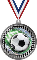 Crown Awards 2.75' Soccer Glitz Medal Award, Silver Vega Soccer Glitz Team Trophy Award Includes Free Neck Ribbon