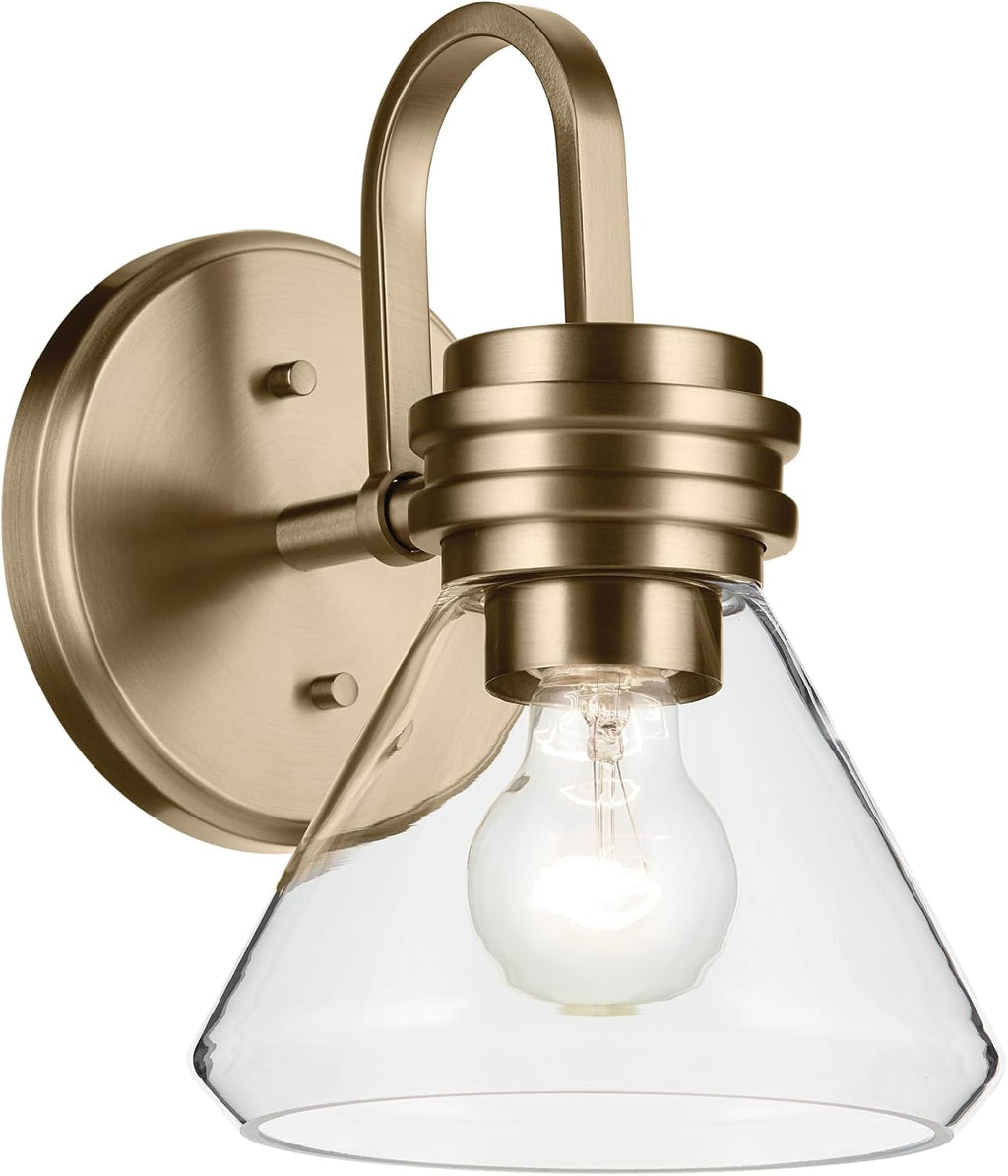 Kichler Farum 7.25' 1-Light Wall Sconce Bathroom Vanity Light Fixture with Clear Glass in Champagne Bronze for Modern Lighting Over Mirror (7.25' W x 9.5' H) 55153CPZCLR
