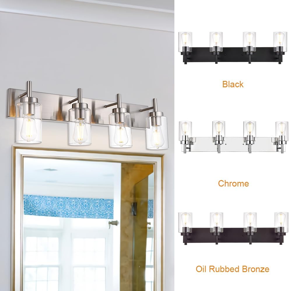 4 Lights Bathroom Vanity Light Fixture Brushed Nickel Sconces Wall Lighting Modern Industrial Indoor Wall Mounted Lamp for Kitchen Dining Room (Patent No.: US D958,438 S)