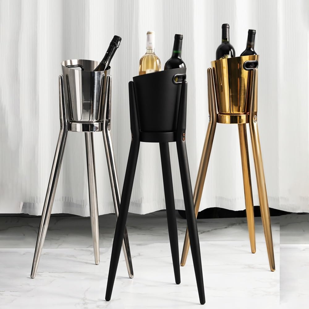Ice Bucket for Parties, Stainless Steel Wine Cooler with Stand - Party Drink Cooler Holder - Handles - Wine Chiller - Free Standing - Outdoor or Indoor Use(Gold)