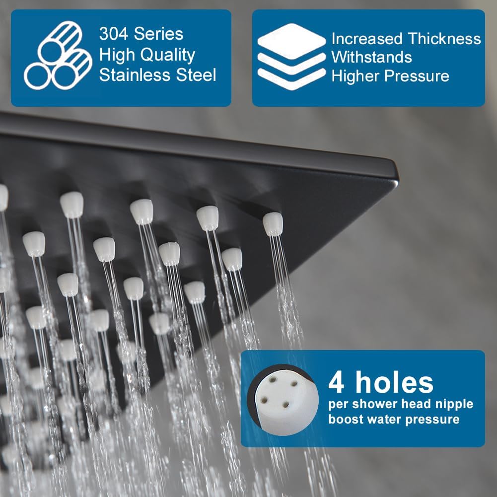 Matte Black Shower Faucet Set Rainfall 12 Inch Shower Head and Handle Set Bathroom Rain Shower System Wall Mounted Shower Fixture Include Shower Valve and Trim Kit