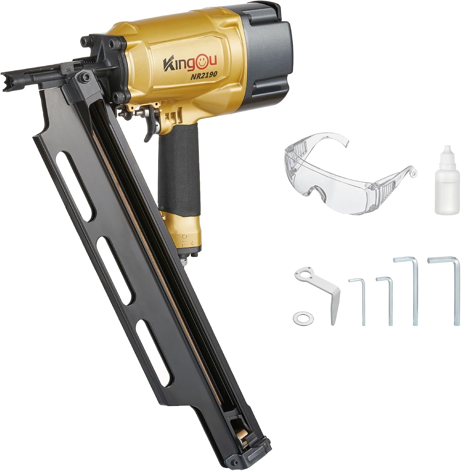 KingOu NR2190 21 Degree Plastic Strip Framing Nailer Aluminum Magazine （ Covers The Functions Of NR2183 Framing Nailer) Can Use 3.5 Inch Length Nails