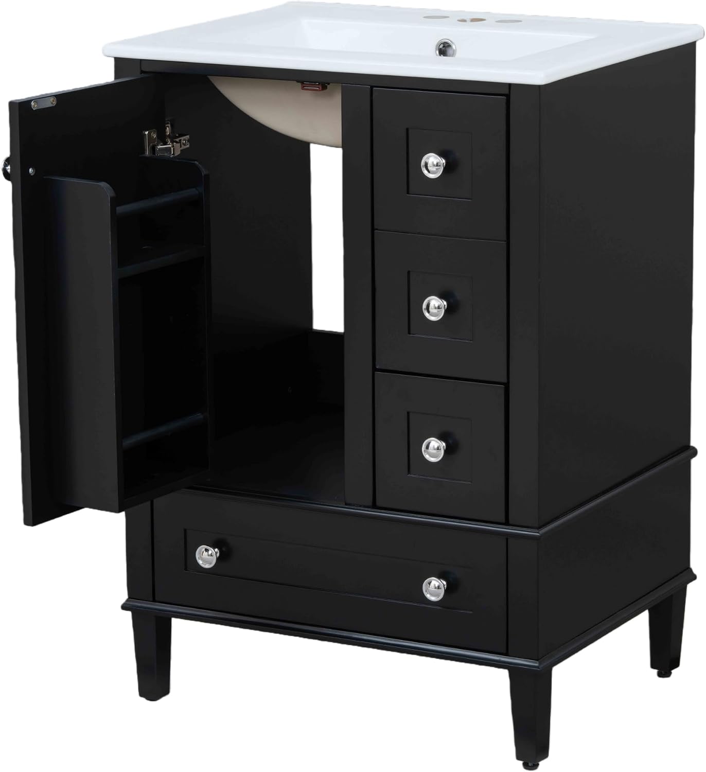 Bellemave 24' Bathroom Vanity with Sink Combo Set, Solid Wood Frame Bathroom Storage Cabinet with 3 Drawers, Soft Closing Cabinet Door with Organizer, Black