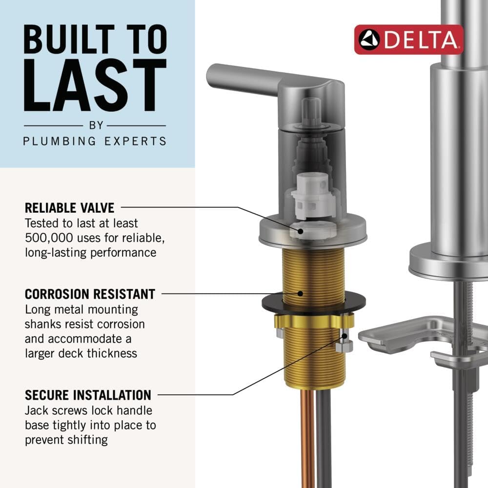 Delta Nicoli Chrome Faucet 3 Hole, 8 Inch Widespread Bathroom Sink Faucet for Vanity, Push-Pop Drain Assembly, Chrome 35849LF