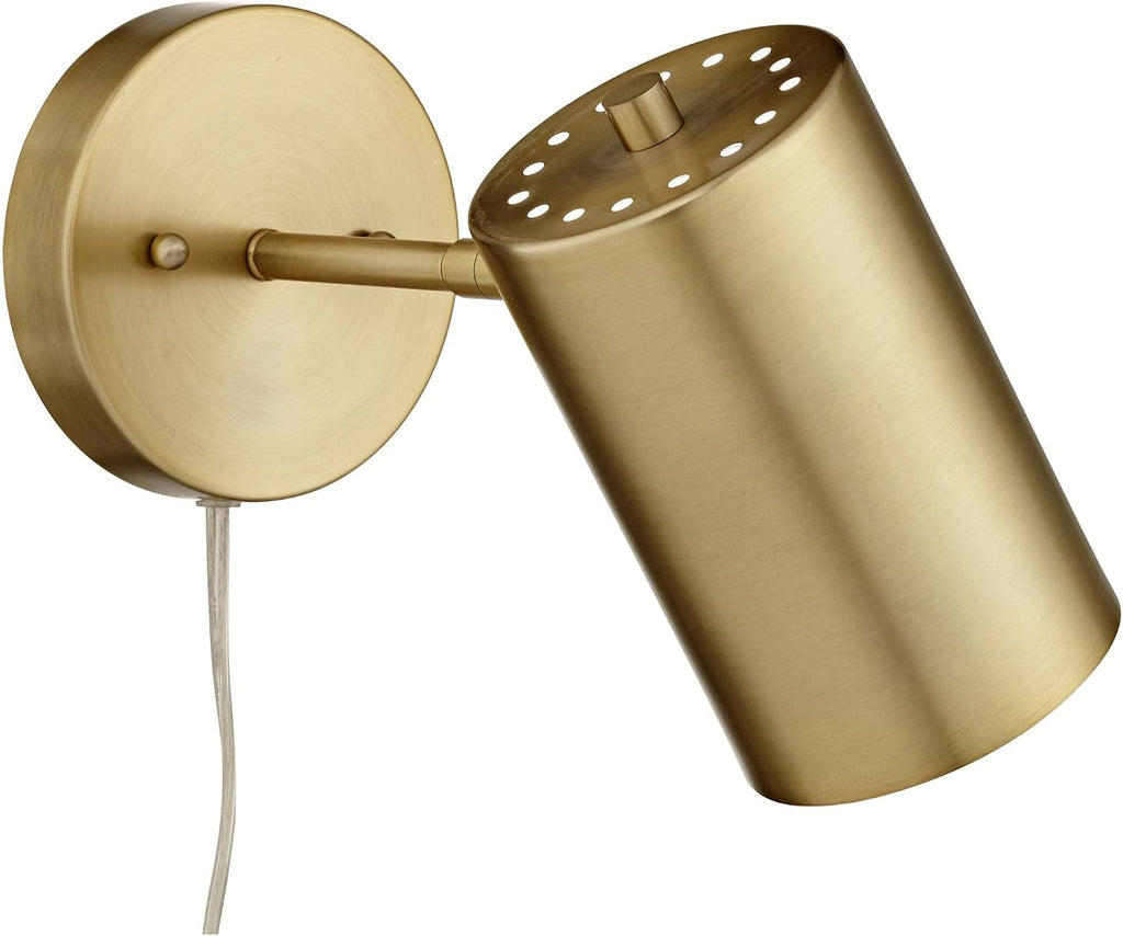 360 Lighting Carla Modern Wall Lamps Set of 2 Polished Brass Plug-in 5' Fixture Adjustable Cylinder Metal Shade for Bedroom Bedside House Reading Living Room Home Hallway Dining Decor
