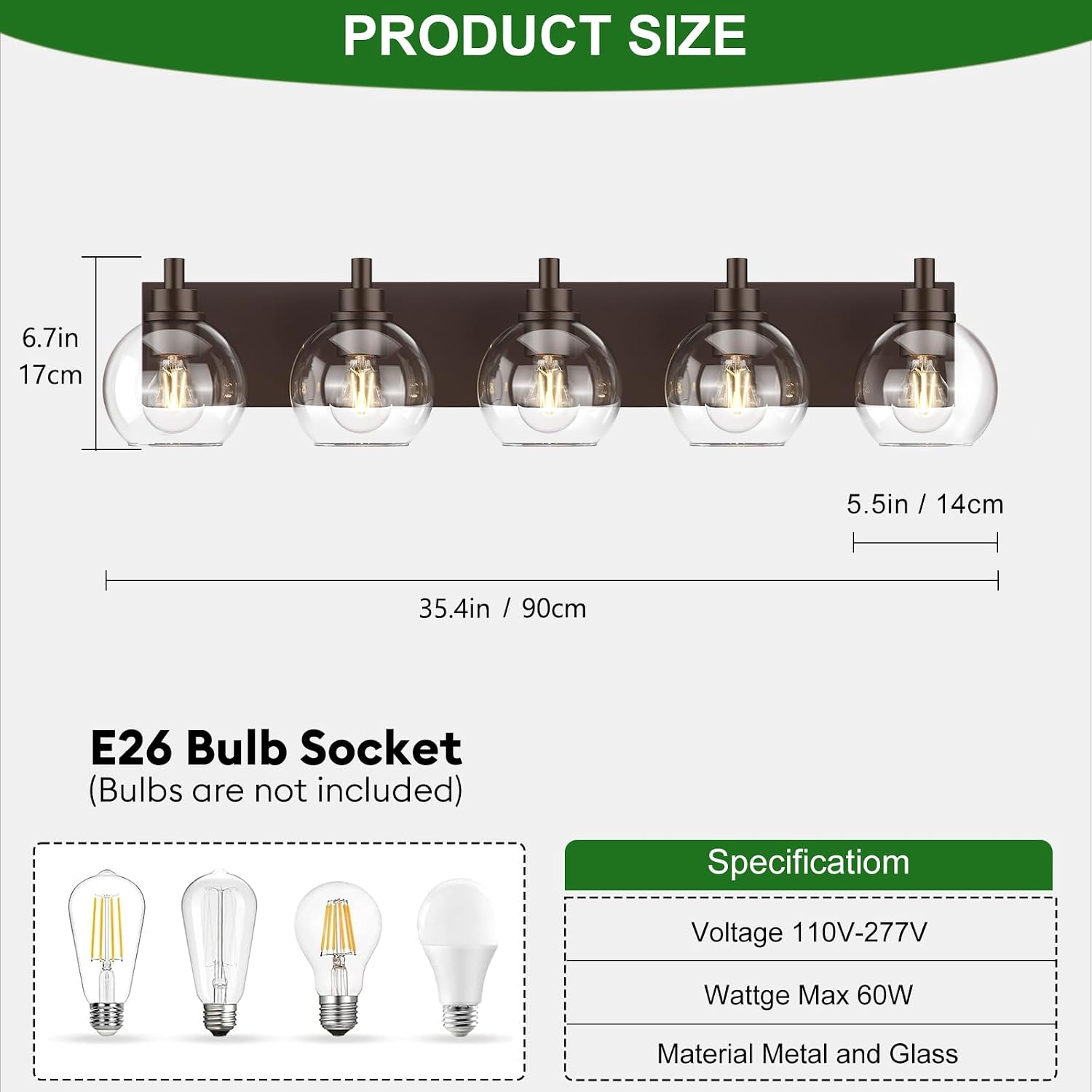 IZORRO Bathroom Light Fixtures, 5-Light Oil Rubbed Bronze Vanity Light, Modern Wall Sconces with Globe Clear Glass Shade, Vanity Lighting Fixtures Over Mirror,E26 Bulb Socket