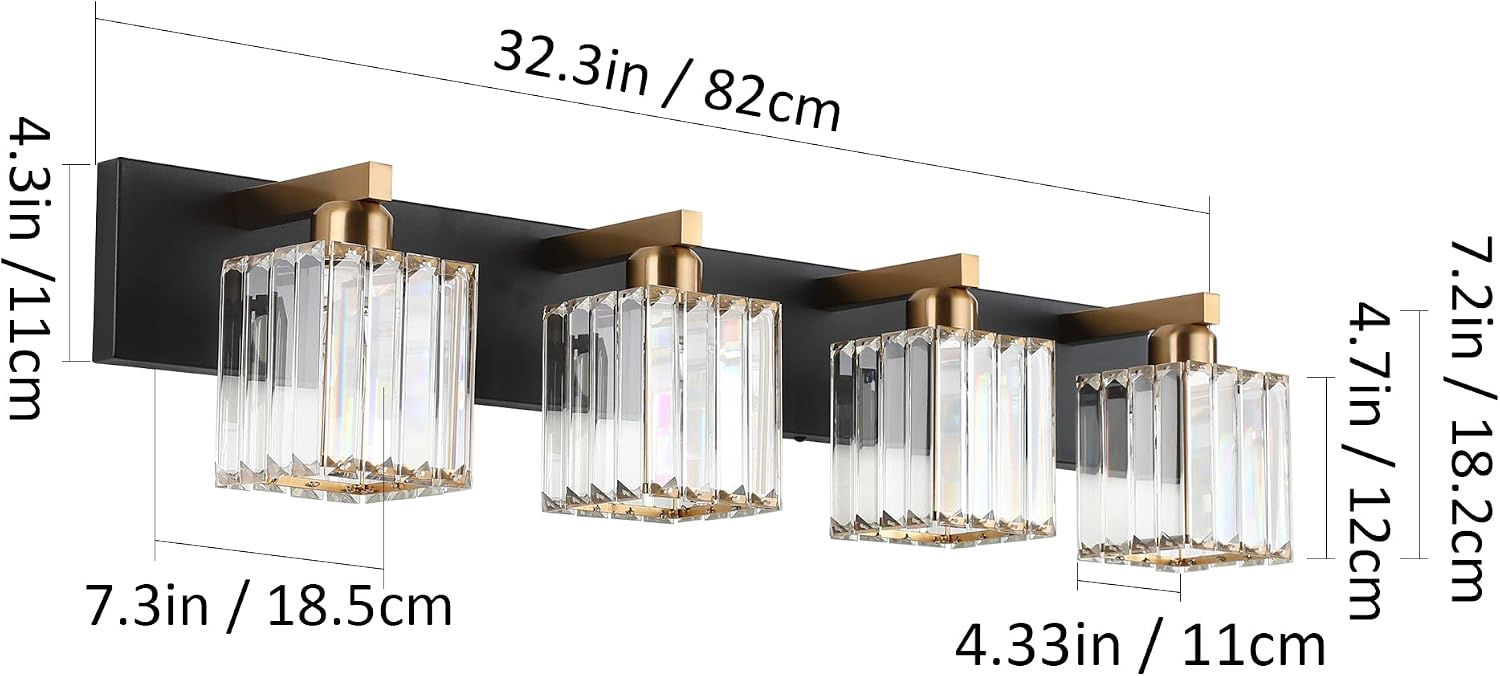 Aipsun Bathroom Vanity Light Fixtures Crystal Vanity Light for Bathroom 4 Light Modern Vanity Lighting (Exclude Bulb)