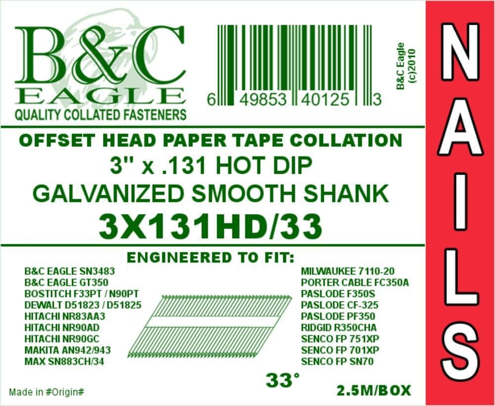 B and C Eagle Framing Nails 3 X .131 2500Qty