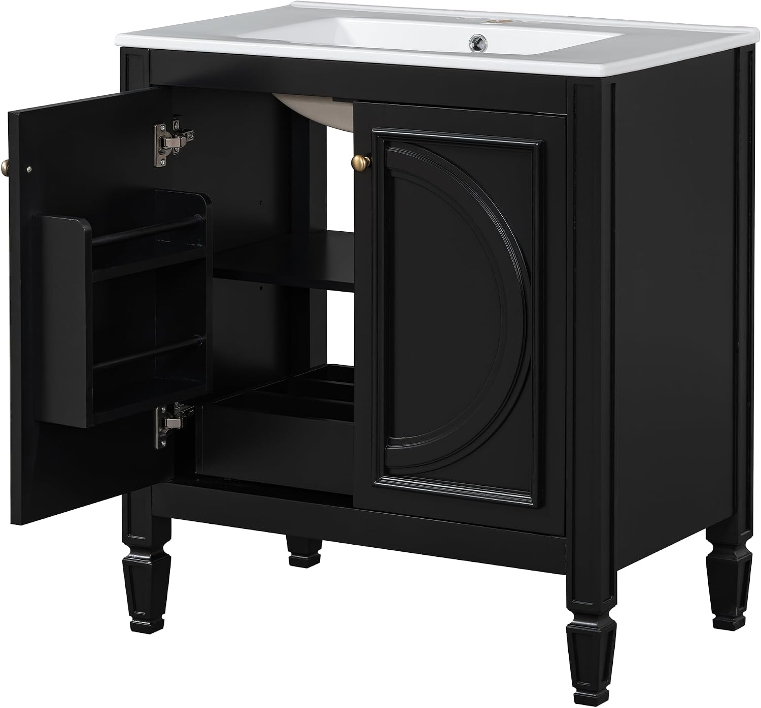 30 Inch Black Bathroom Vanity with Sink,Vintage Bathroom Sink Cabinet 30 Inch,Drop-In with Integrated Countertop,2 Storage Door Organizers & Sliding Tray,Adjustable Shelf,Soft Closing,Solid Wood Frame