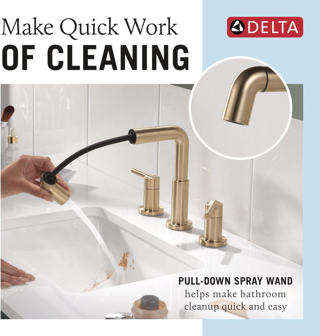 Delta 35849LF-PD Nicoli 1.2 GPM Widespread Bathroom Faucet with Pull Down Spout and Push Pop-Up Drain Assembly - Champagne Bronze