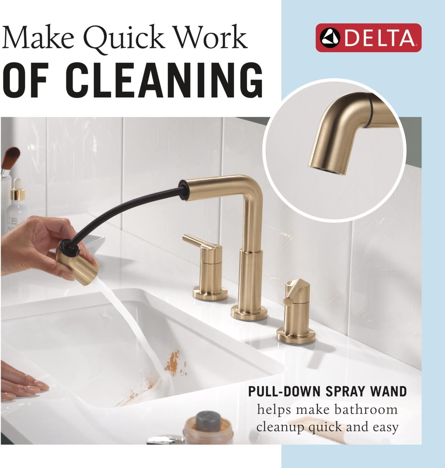 Delta 35849LF-PD Nicoli 1.2 GPM Widespread Bathroom Faucet with Pull Down Spout and Push Pop-Up Drain Assembly - Champagne Bronze