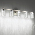 SineRise 5-Light Brushed Nickel Vanity Light with 3 Color Modes (3000K/4000K/6000K), Eye Protection LED Bathroom Light Fixture, Dimmable Modern Wall Light Over Mirror with Clear Glass Shade