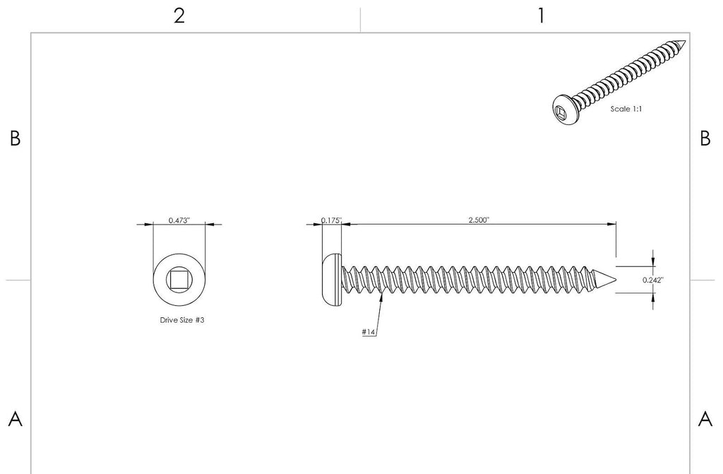 #14 x 2-1/2' - Square Drive Screws Self Tapping Pan Sheet Metal Stainless 100 Pcs self Tapping Screws Metal B2B