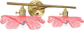 Pink Glass Wall Sconce Light Gold Brass Bathroom Vanity Lights | 2 Light, Bathroom Lights Over Mirror, Vintage, MCM, Grils Room,Bedside,Doorway, E26, Easy to Install, Wall Sconce, Wall Light