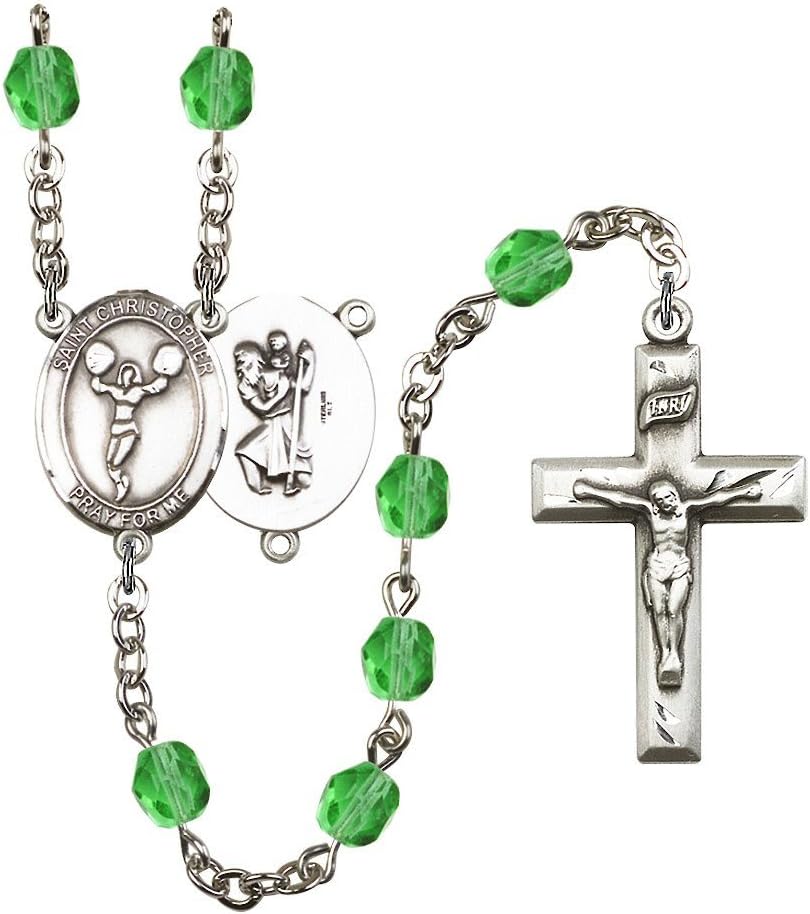 Bonyak Jewelry St. Christopher/Cheerleading Silver-Plated Rosary - Every Birth Month Color and More
