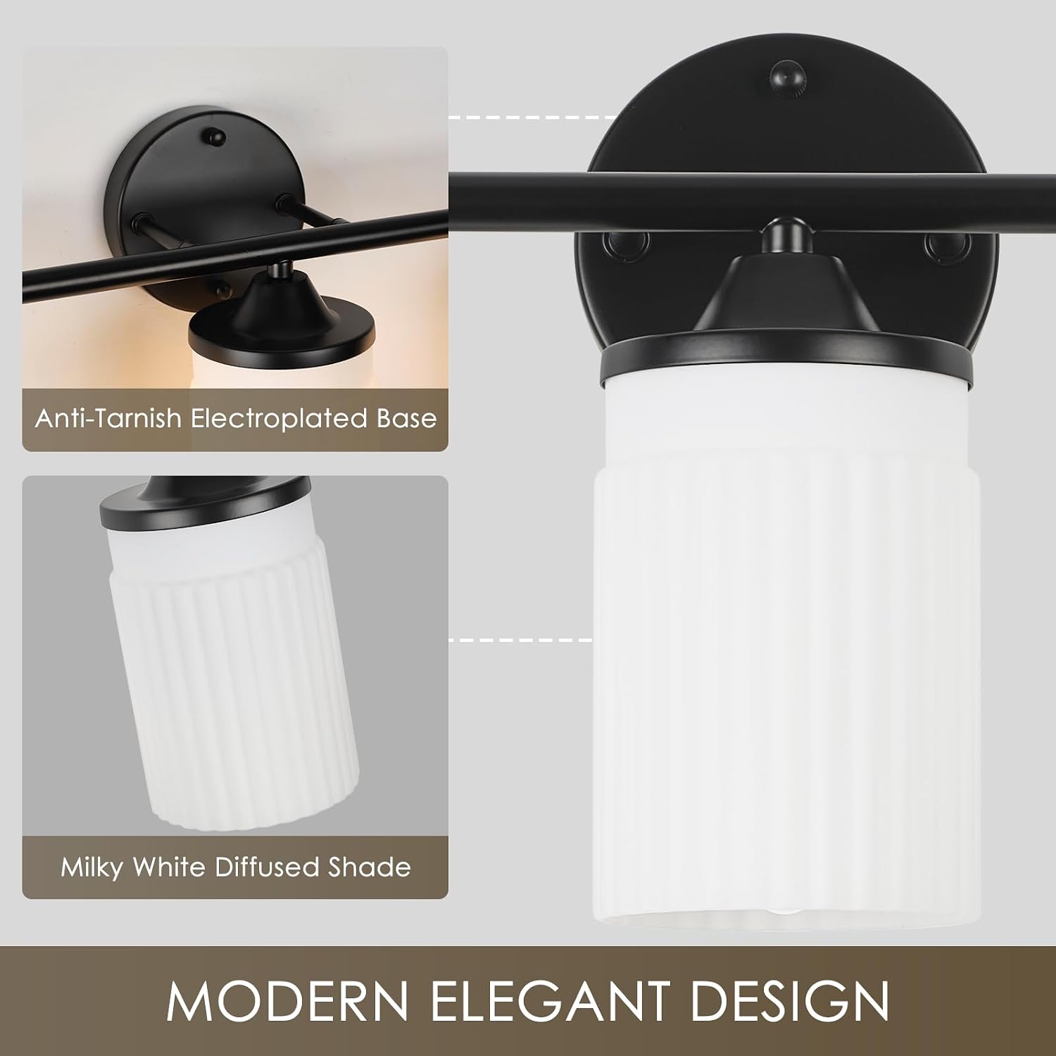 Jonsi Black Bathroom Light Fixtures 5-Light Vanity Lights Modern Wall Sconce with Milk White Shade Brushed Brass Bathroom Light Fixture Over Mirror for Bedroom Hallway Kitchen