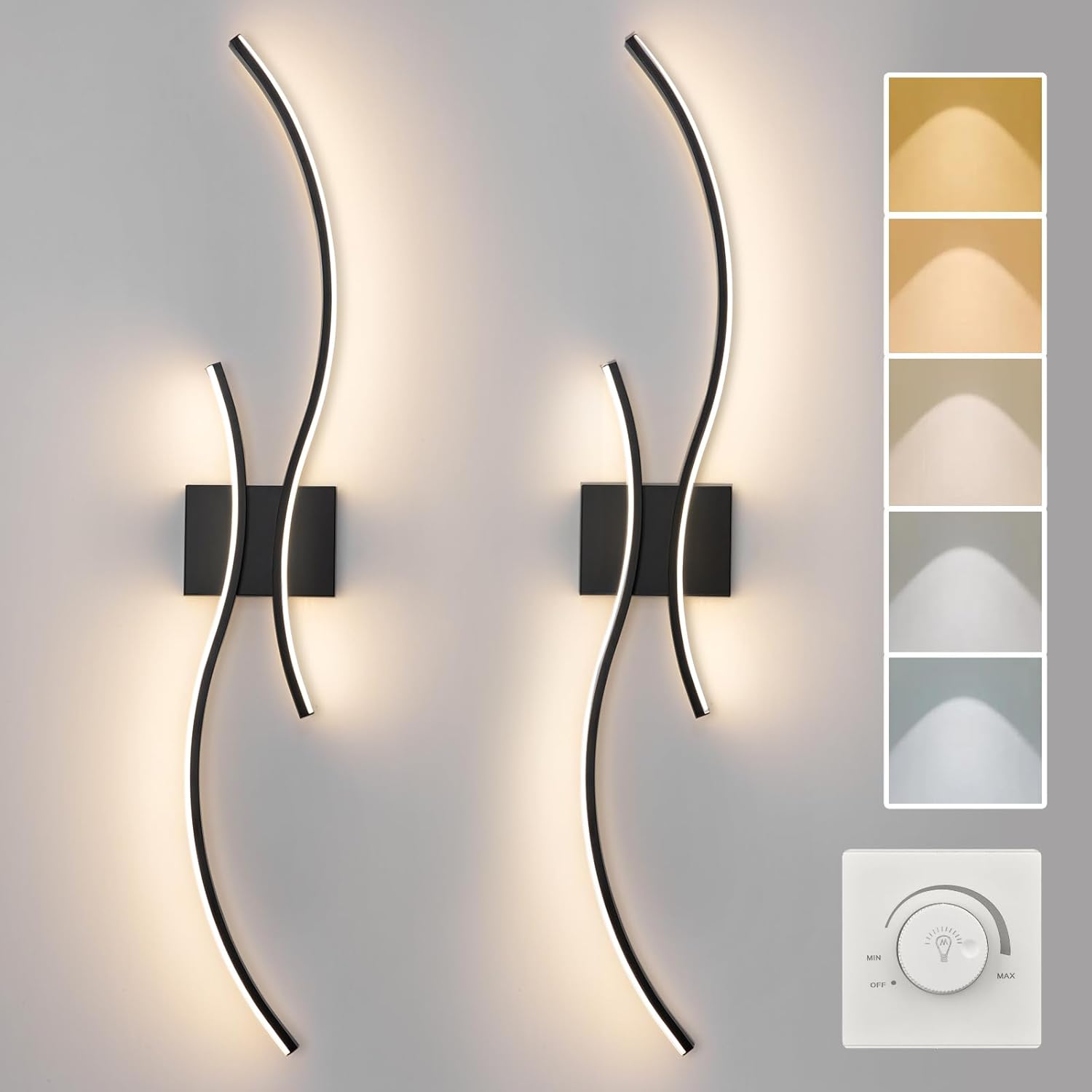CANEOE Modern Wall Sconce Set of Two, 5CCT Dimmable Indoor Led Wall Sconce Lighting Set of 2, Hardwire Black Led Wall Lamps for Living Room Bedroom Bathroom Hallway, 31.5Inch (2 Packs)