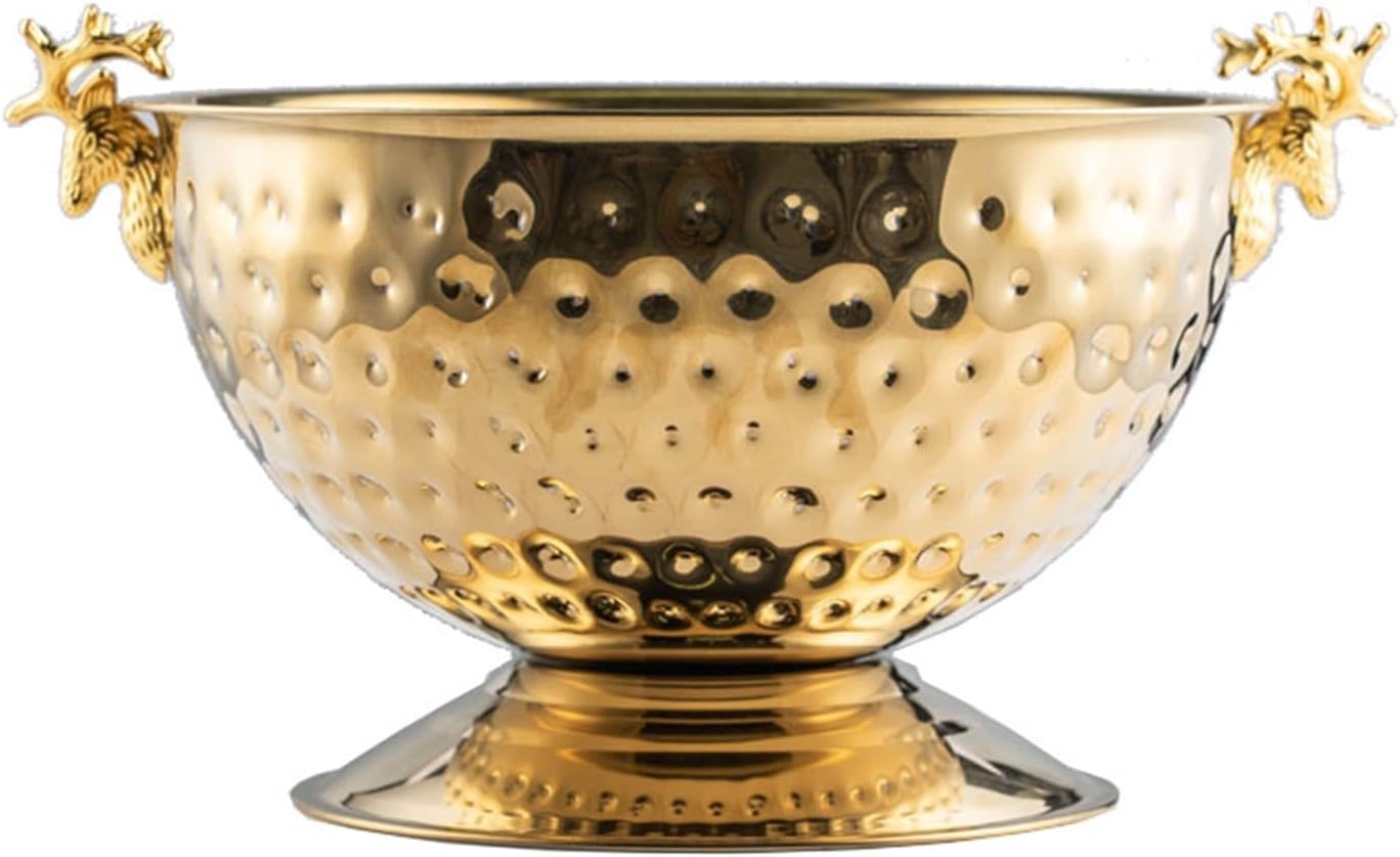 Ice Bucket Champagne Bucket Ice Buckets for Parties, Deer Head Stainless Steel Ice Pails, Large Golden Champagne Basin Bar KTV Ice Wine Bucket High-End Decoration Ice Bucket Beverage Tub (Color : 1)