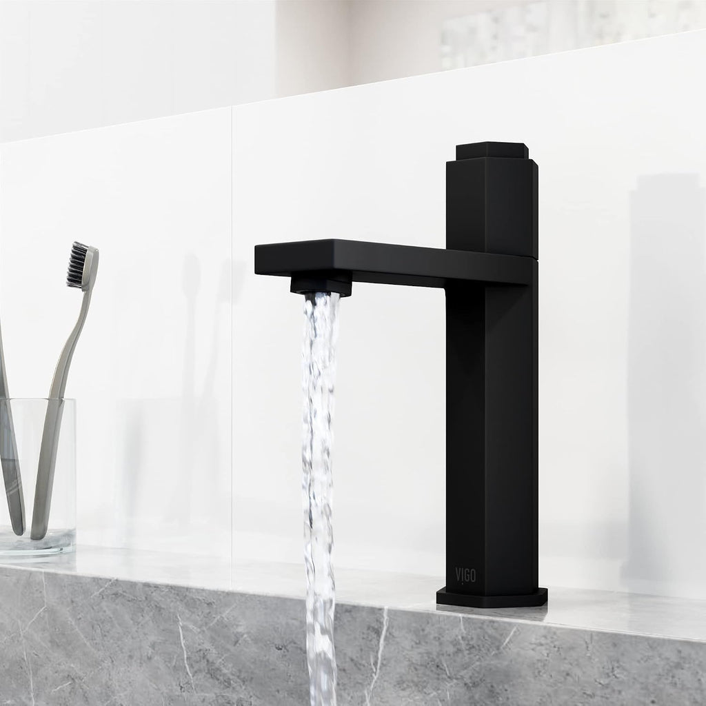 VIGO Nova Single-Handle Single-Hole Mount Bathroom Sink Faucet, 8-Inch, Matte Black, Modern Design, Solid Brass, 1.2 GPM WaterSense & Ceramic Disc Valve, Corrosion-Resistant