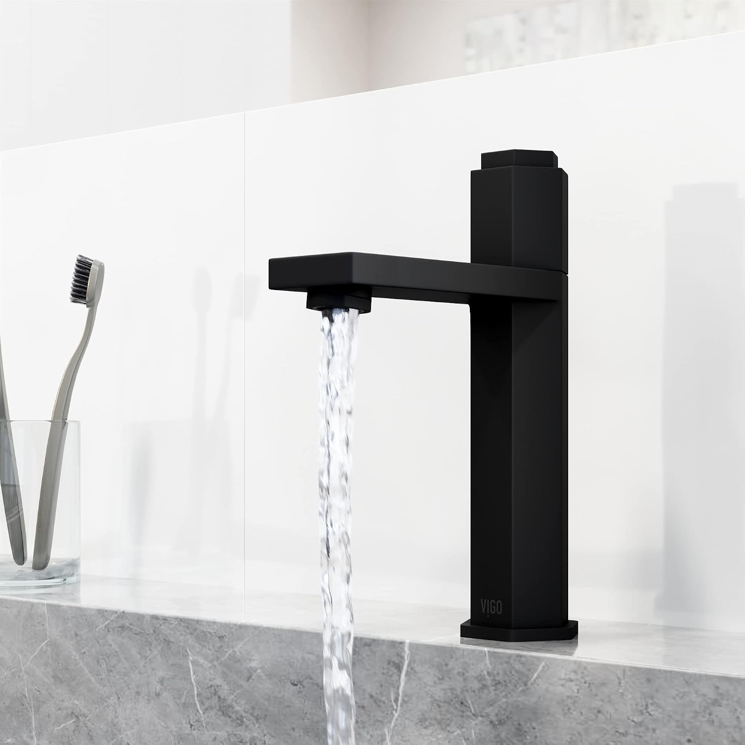 VIGO Nova Single-Handle Single-Hole Mount Bathroom Sink Faucet, 8-Inch, Matte Black, Modern Design, Solid Brass, 1.2 GPM WaterSense & Ceramic Disc Valve, Corrosion-Resistant