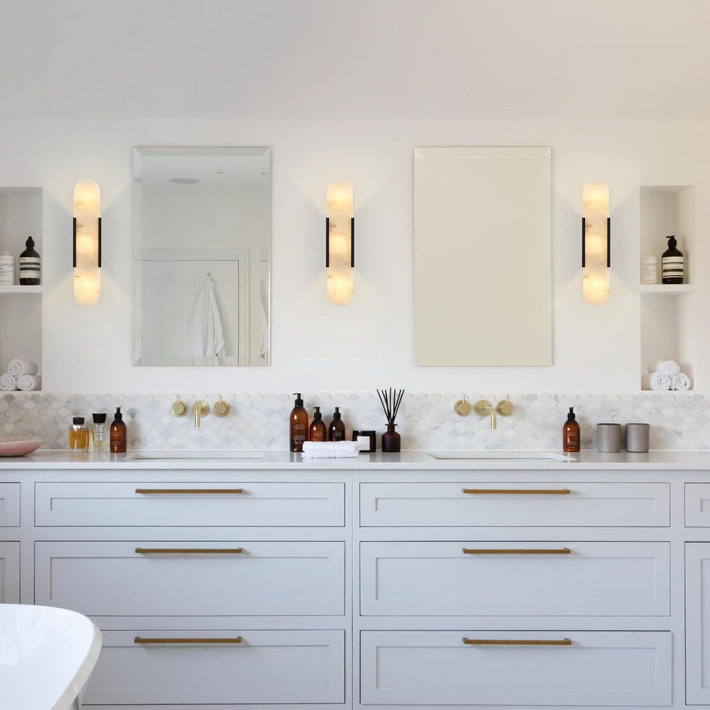 Black Modern Wall Sconces for Living Room, Marble Sconce Wall Light Fixtures for Bedroom, Alabaster Sconce Lighting for Entryway Bathroom, 1 Pack