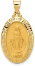 14k Gold Virgin Mary Miraculous Medal Pendant - Oval Mother Mary Necklace Charm with Sacred Words - Handcrafted Religious Jewelry Made in USA - Traditional Catholic Design
