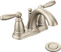Moen Brantford Brushed Nickel Two-Handle Low-Arc Traditional Centerset Bathroom Faucet with Drain Assembly, 6610BN