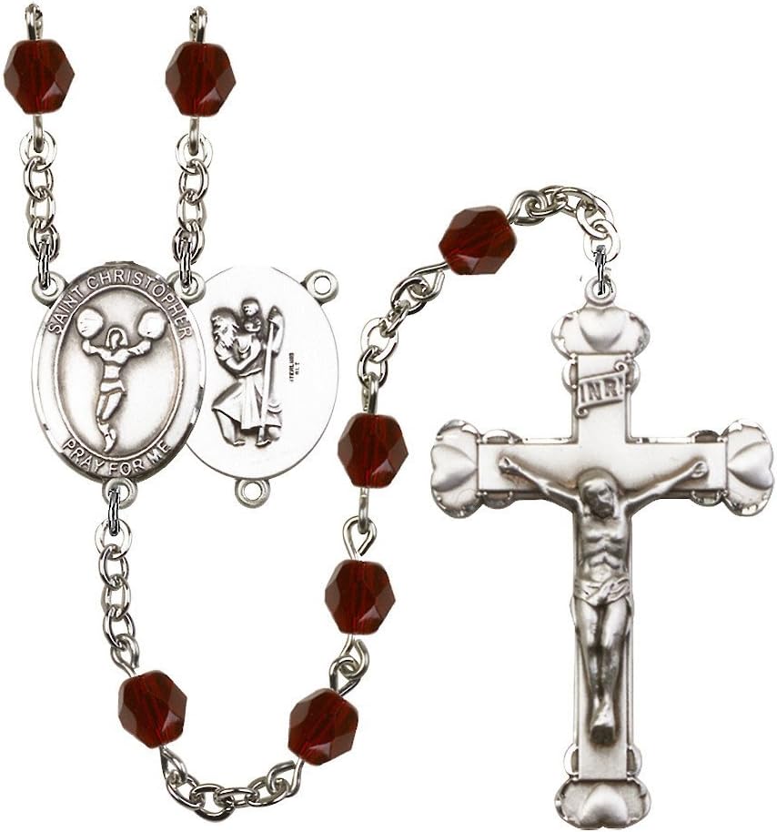Bonyak Jewelry St. Christopher/Cheerleading Silver-Plated Rosary - Every Birth Month Color and More