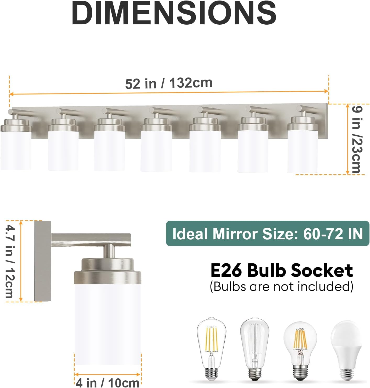 IZORRO Bathroom Vanity Light Fixture, 7-Light 52 inch Brushed Nickel Bathroom Light Fixtures Over Mirror, with White Glass Shade, Modern Farmhouse Vanity Lights, Rustic Restroom Lighting Fixtures