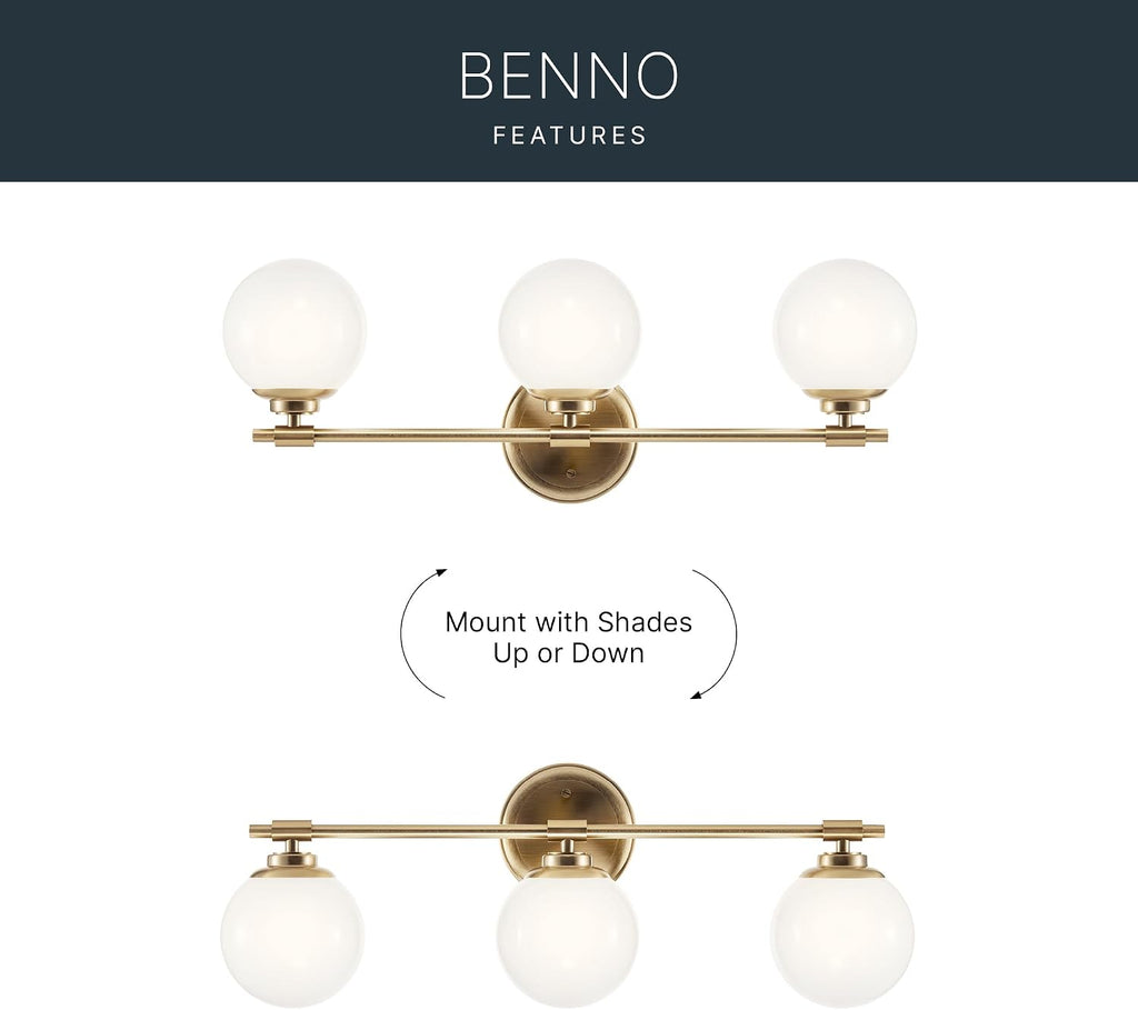 Kichler Benno 3-Light Bathroom Vanity Light Fixture, Modern Wall Mount with Opal Glass in Champagne Bronze, for Bathroom or Powder Room (8.75' x 24.5'), 55172CPZ