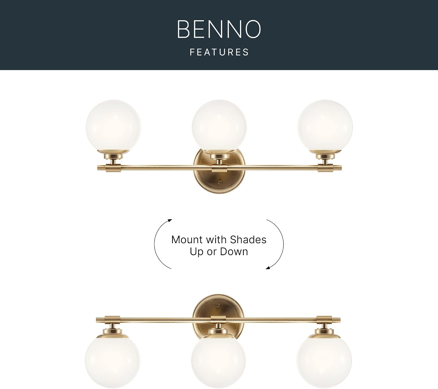 Kichler Benno 3-Light Bathroom Vanity Light Fixture, Modern Wall Mount with Opal Glass in Champagne Bronze, for Bathroom or Powder Room (8.75' x 24.5'), 55172CPZ