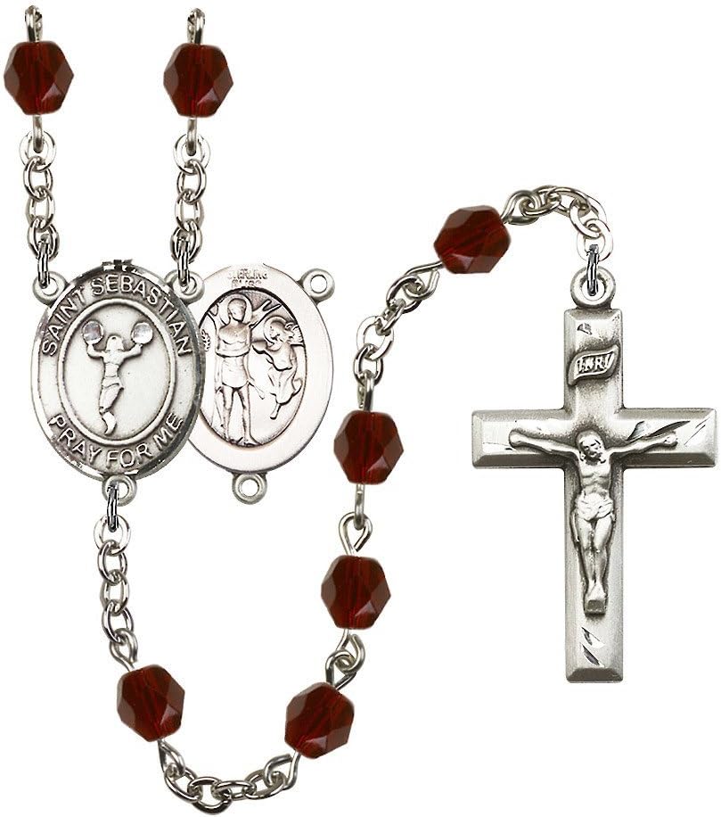 Bonyak Jewelry St. Sebastian/Cheerleading Silver-Plated Rosary - Every Birth Month Color and More