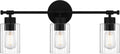 Quoizel Caputo Bath Vanity Lights, 24 Inch 3-Light Matte Black Lighting Fixtures Over Mirror, Clear Ribbed Glass, 100W, Modern Industrial Wall Mount Light for Bathroom, Dresser or Sink