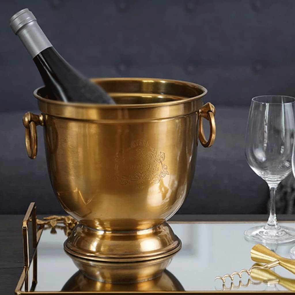 Ice Bucket Modern ice Bucket Ice Bucket Brass Thickened Material Luxury Vintage Wine Barrels, Champagne Barrels Bar Chilling Beer for Kitchen (Color : Small - with Ice Clip)