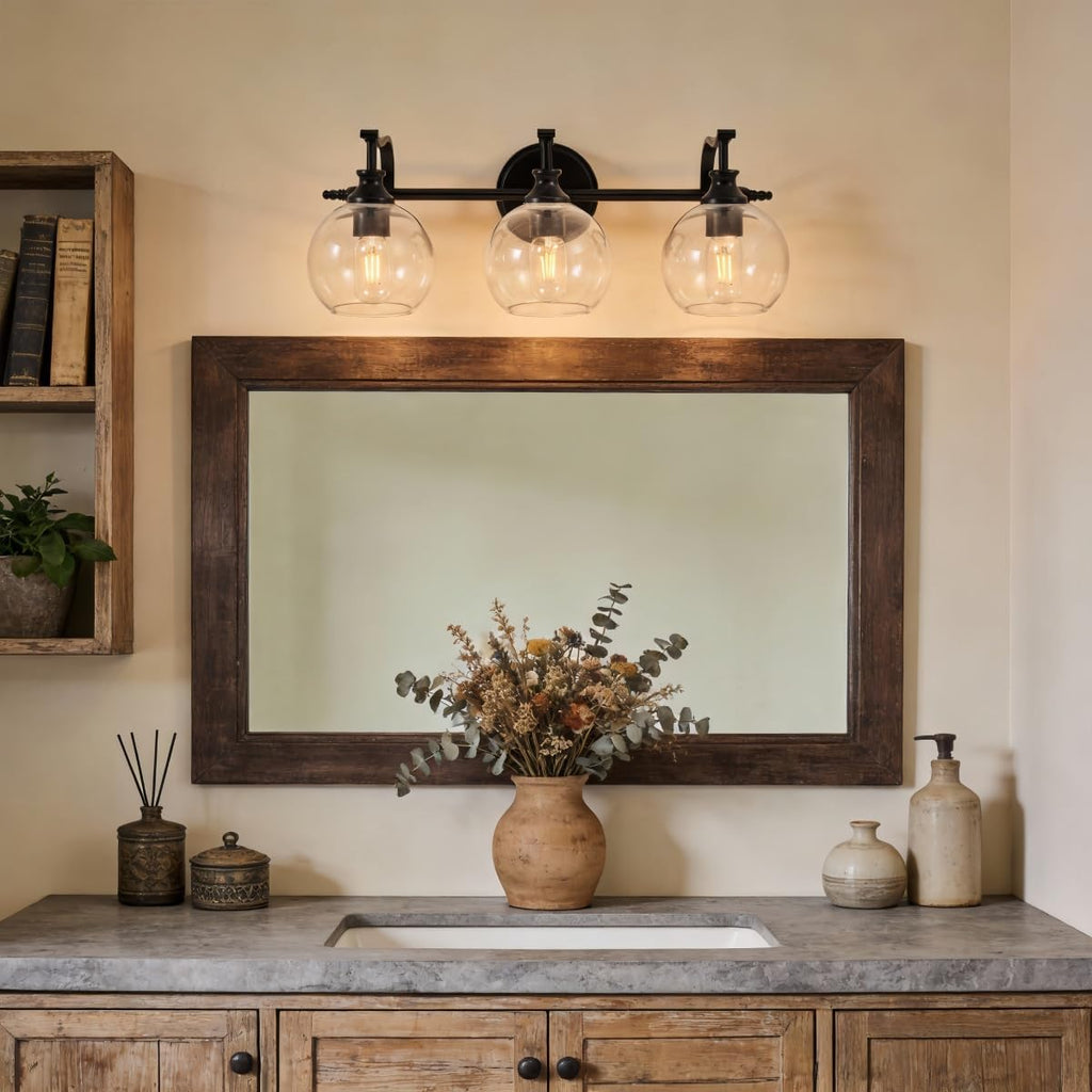 ANDY STAR Black Bathroom Light Fixture, 3 Light Vanity Lights, Rustproof Wall Lights Over Mirror, Rustic Wall Mounted Lamp, Modern Wall Sconces for Mirror, Powder Room, Bedroom