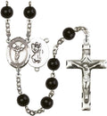 St. Christopher/Cheerleading Silver-Plated Rosary 7mm Black Onyx Beads Crucifix Size 1 3/4 x 1 medal charm