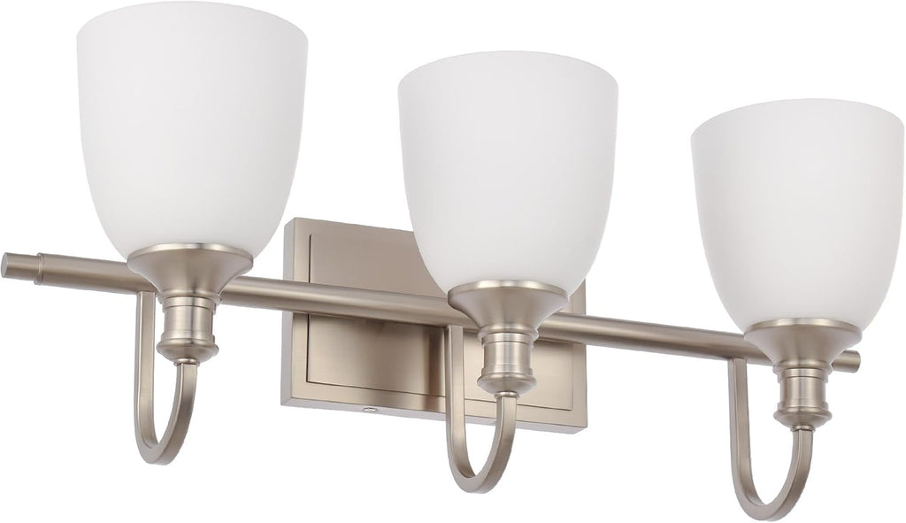 3 Light Brushed Nickel Vintage Bathroom Vanity Light Fixtures | Vintage, 3-light Bathroom vanity light, living room light, over mirror, over table, Brushed Nickel