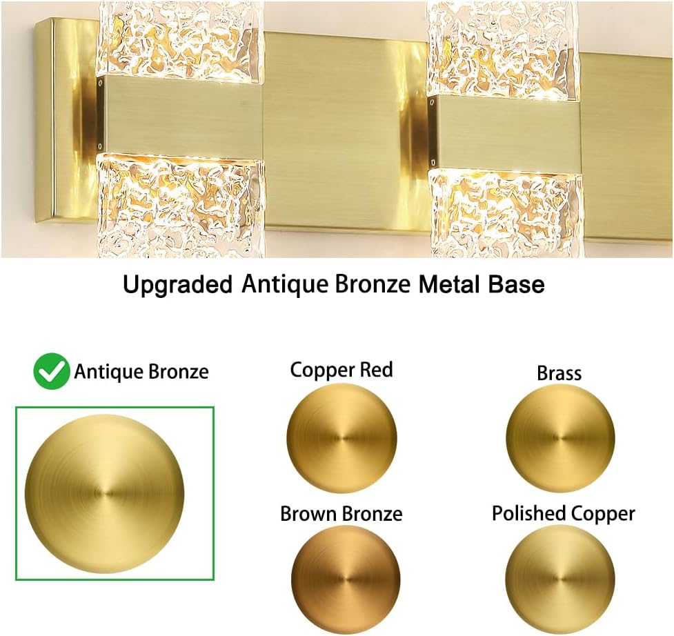 Bathroom Vanity Light Fixture, Modern Brushed Gold LED Vanity Light, Dimmable 24W LED Wall Sconce Lighting for Bathroom, Bedroom, Perfect for Makeup & Shaving