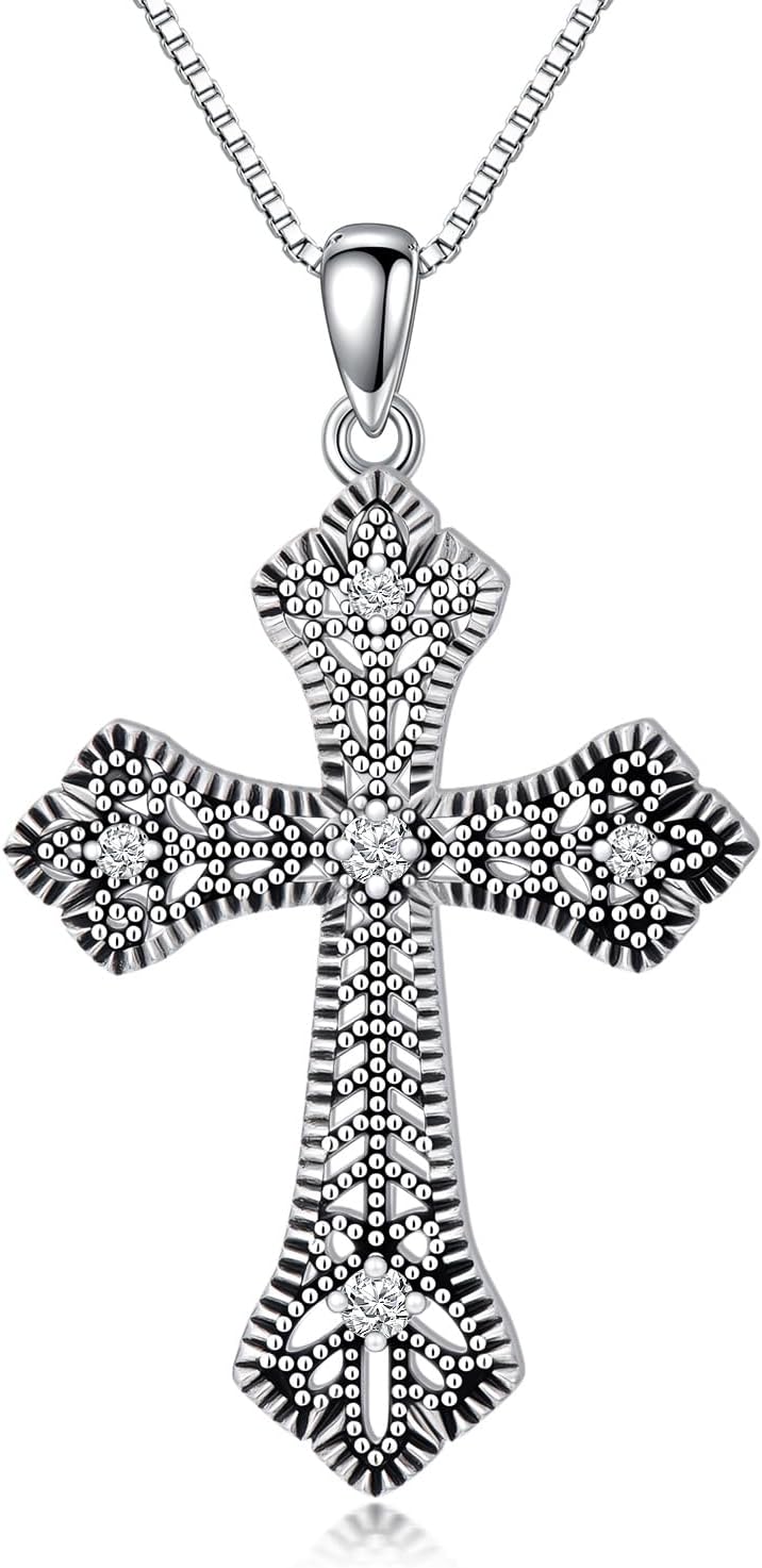 Real Sterling Silver Religious Necklace for Women, s925 Silver Cross Necklace Christian Religion Jewelry for Confirmation Baptism Ladies Mom, 18+2'